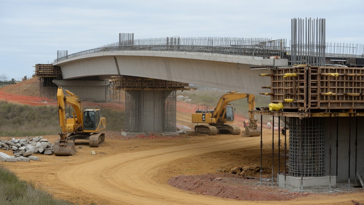 Highway overpass under construction on a civil works site